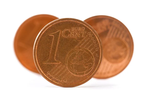 Três moedas de euro de um centavo — Fotografia de Stock