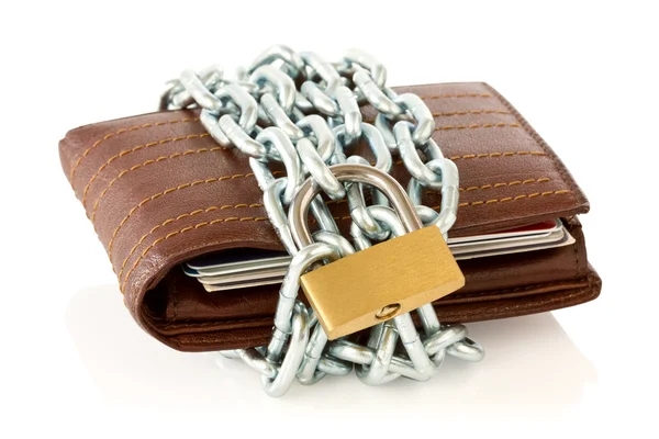 Wallet in chains with padlock — Stock Photo, Image