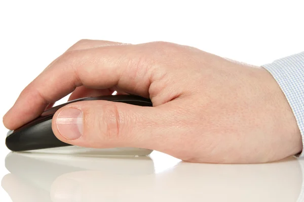 Hand holding wireless computer mouse — Stock Photo, Image