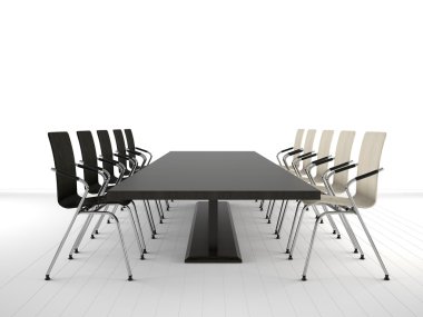 Boardroom masa ve sandalyeler beyaz zemin üzerine