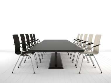 Boardroom table and chairs on white background clipart