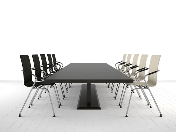 Стол для совещаний и стулья на белом фоне — стоковое фото