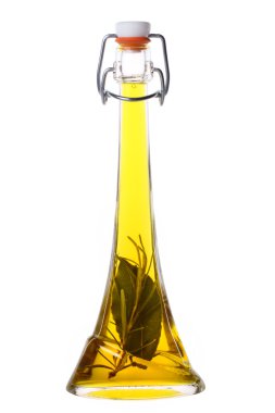 Olive oil with rosemary and bay leaf clipart