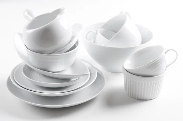 White crockery and kitchen utensils — Stock Photo, Image