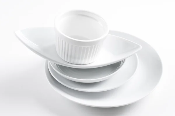 Stack of clean white dishes — Stock Photo, Image