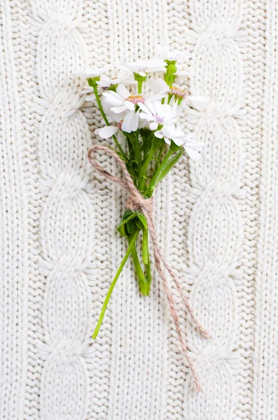 Wild flowers on a beige knitted texture — Stock Photo, Image
