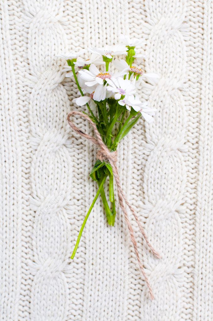 Wild flowers on a beige knitted texture