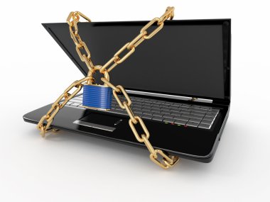 Pc security. Laptop with chain and lock clipart