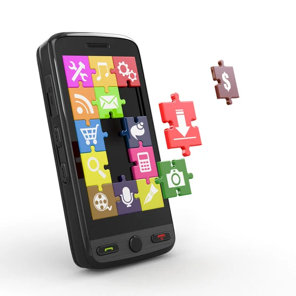 휴대 전화 소프트웨어입니다. 퍼즐 아이콘에서 화면. — 스톡 사진