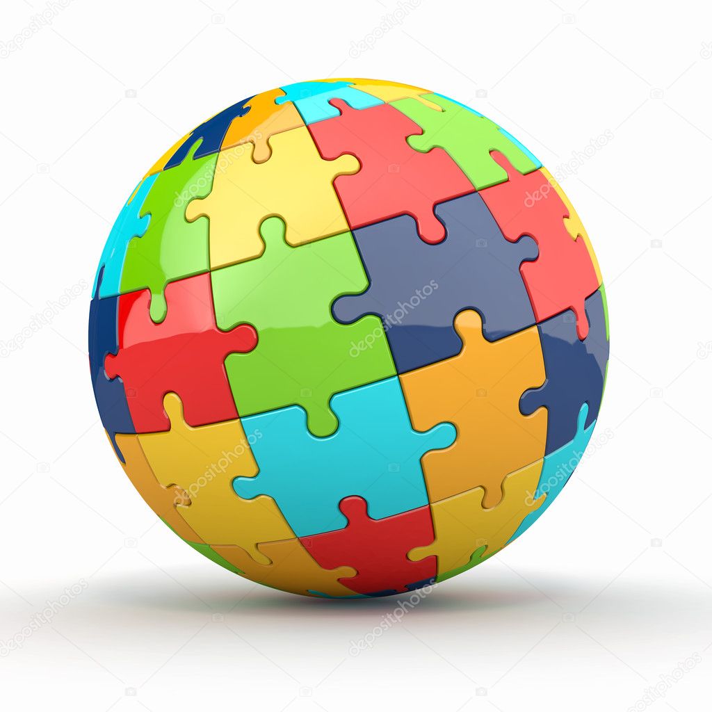 Globe or sphere from puzzles on white background