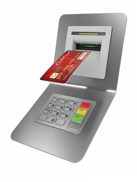Pengeuttak. ATM og kreditt- eller debetkort – stockfoto