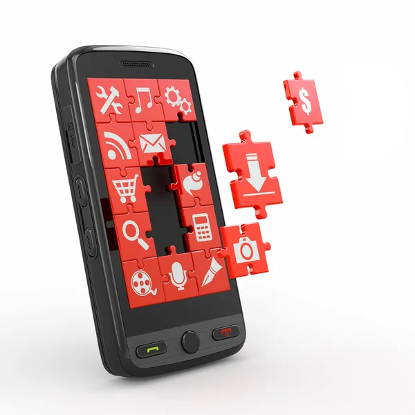 Handy-Software. Bildschirm aus Puzzle mit Symbolen. — Stockfoto