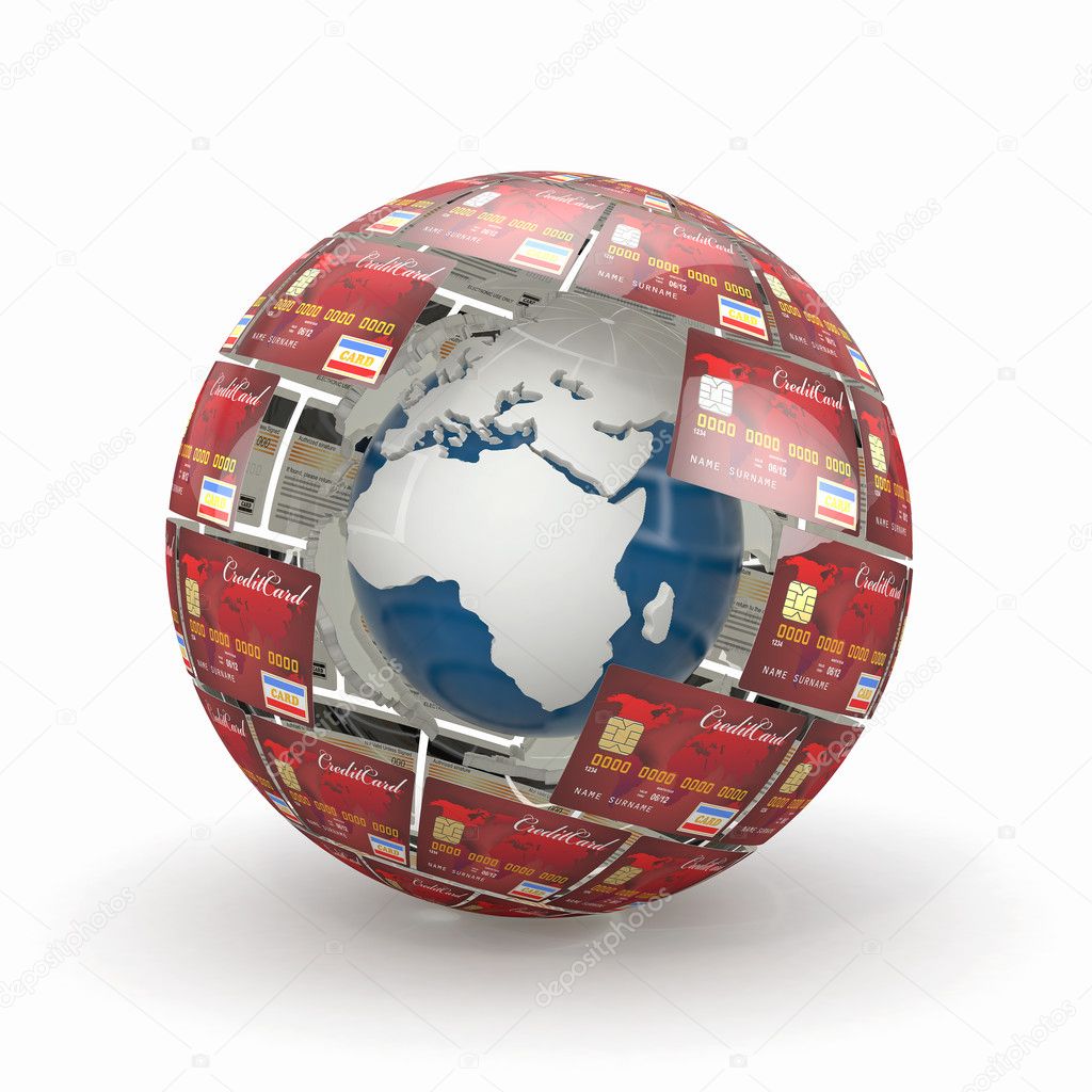 Earth in sphere from credit cards