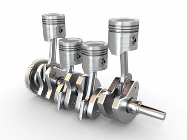 Pistons and crankshaft. four cylinder engine. clipart