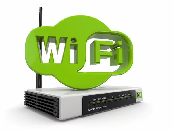 Беспроводной маршрутизатор и знак Wi-Fi — стоковое фото