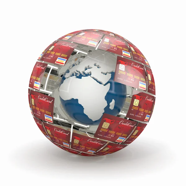 Earth in sphere from credit cards — Stock Photo, Image