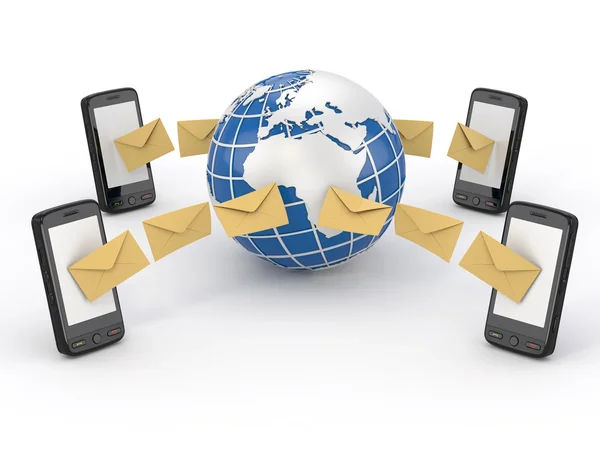 Sms messages, mobile phone and earth. SMS voting — Stock Photo, Image