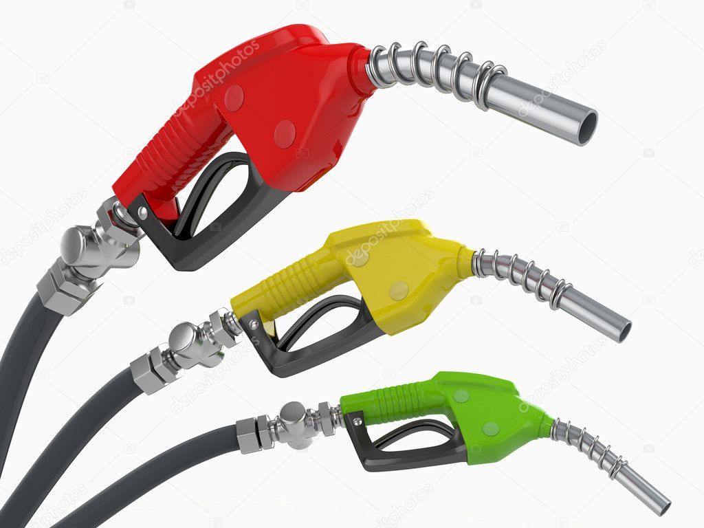 Gas pump nozzles o0n white isolated background