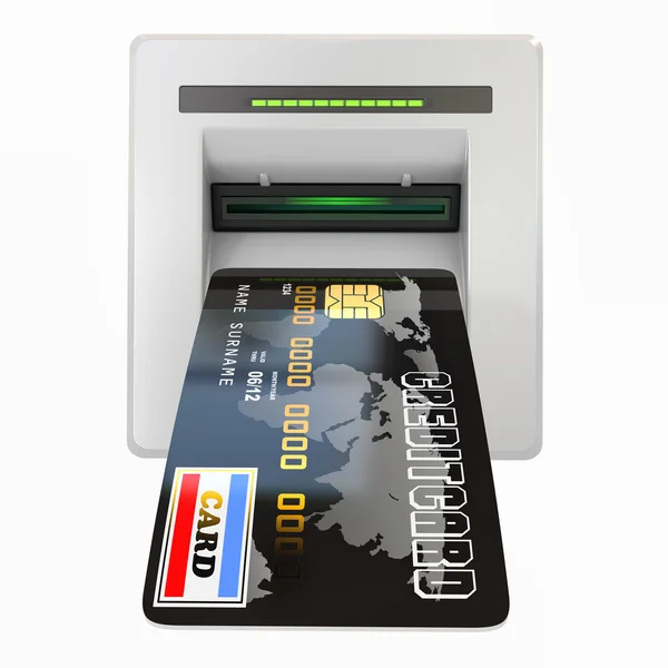 Виведення грошей. Банкомат і кредитна або дебетова картка — стокове фото