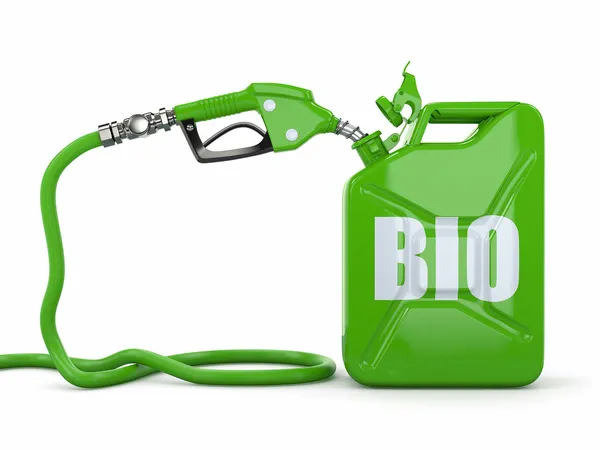Biocarburant. Buse de pompe à essence et jerrycan — Photo