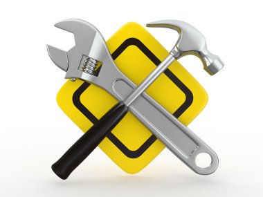 Utility. Tools, Wrench and hammer. 3d clipart