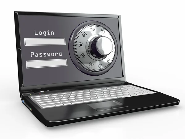 Φορητό υπολογιστή με κλειδαριά ασφαλείας χάλυβα. Κωδικός πρόσβασης — Φωτογραφία Αρχείου