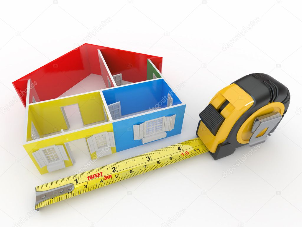 Measure tape and abstract three-dimensional house
