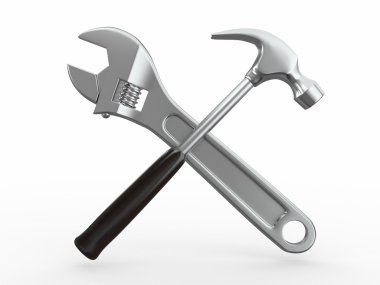 Utility. Tools, Wrench and hammer. 3d clipart