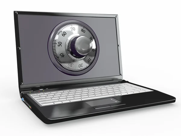 Laptop mit Sicherheitsschloss aus Stahl. Passwort — Stockfoto