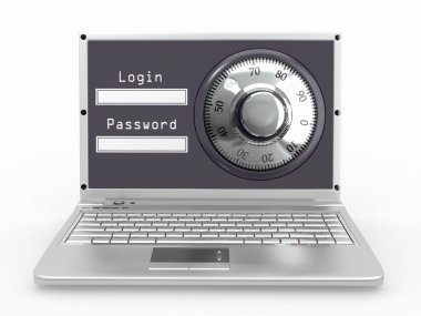 Çelik güvenlik kilidi ile laptop. şifre