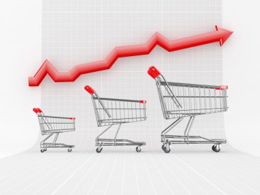 Sales growth. Shopping basket and graph clipart