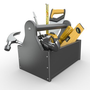 Toolbox with tools. Skrewdriver, hammer, handsaw and wrench. clipart