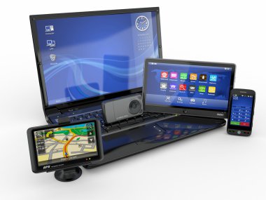 dizüstü bilgisayar, cep telefonu, tablet pc ve gps. 3D