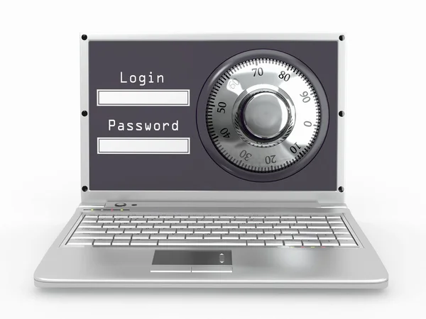 Laptop con serratura di sicurezza in acciaio. Password — Foto Stock