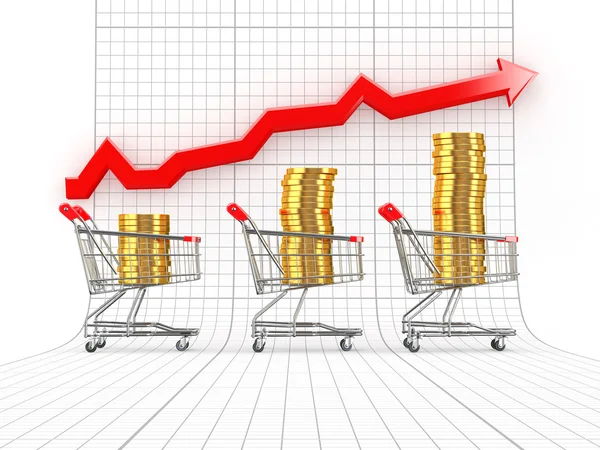 stock image Sales growth. Shopping basket with coins