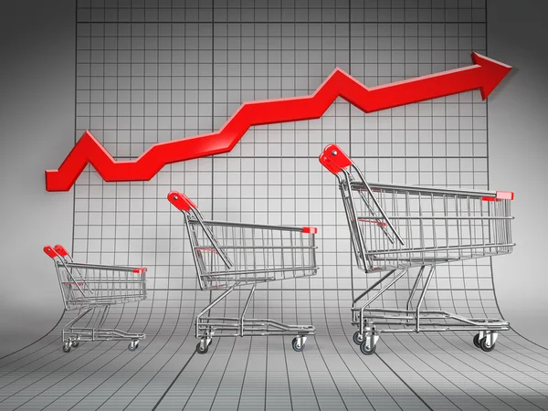 Crescimento das vendas. Cesta de compras e gráfico — Fotografia de Stock
