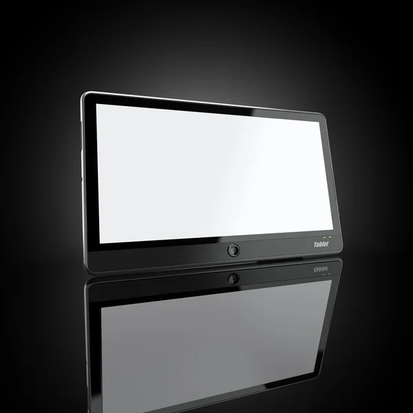 Tablet PC negro sobre fondo negro —  Fotos de Stock
