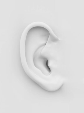 White soft human ear. 3d clipart