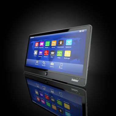 Black tablet pc on black background clipart