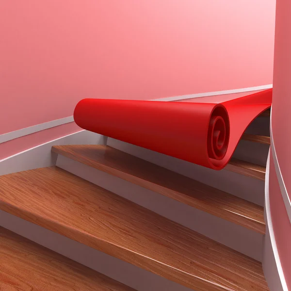 Red carpet op spiraal trappen — Stockfoto