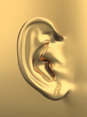 Golden human ear. 3d clipart