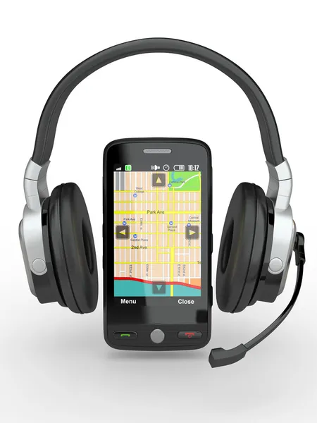 Školitel. mobilní telefon se sluchátky. 3D — Stock fotografie