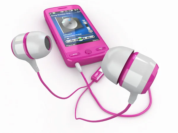 Teléfono móvil con auriculares. 3d —  Fotos de Stock