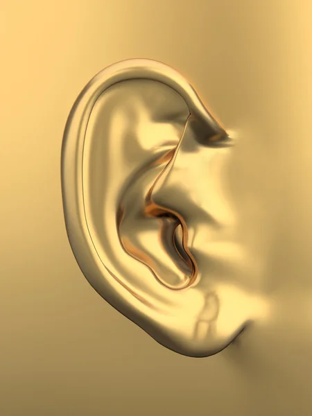 Un orecchio umano dorato. 3d — Foto Stock