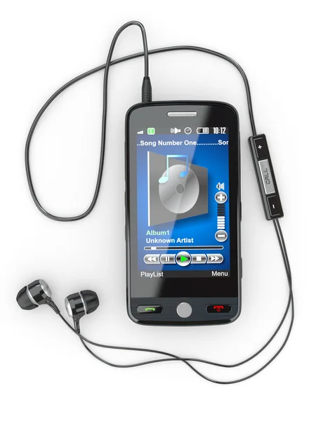Mobiltelefon med hörlurar. 3D — Stockfoto