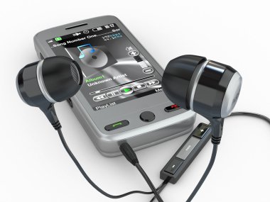 hareket eden telefon ile kulaklıklar. 3D