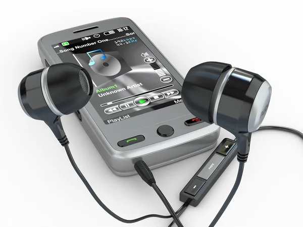 Hareket eden telefon ile kulaklıklar. 3D — Stok fotoğraf