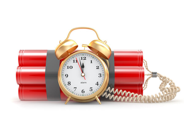 Countdown. Time bomb with alarm clock detonator. Dynamit
