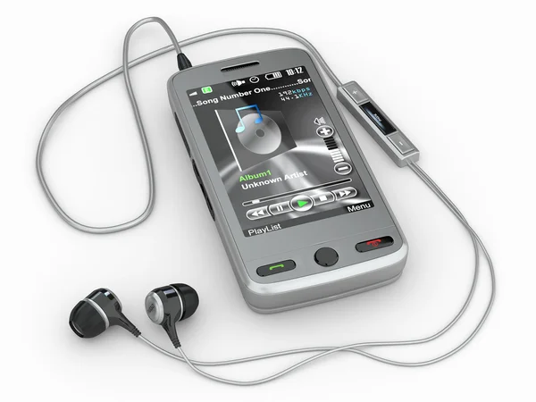 Mobile phone with headphones. 3d — Stock Photo, Image