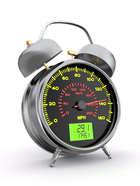 Υπερβολική ταχύτητα. ταχύμετρο ως ξυπνητήρι πρόσωπο — Φωτογραφία Αρχείου